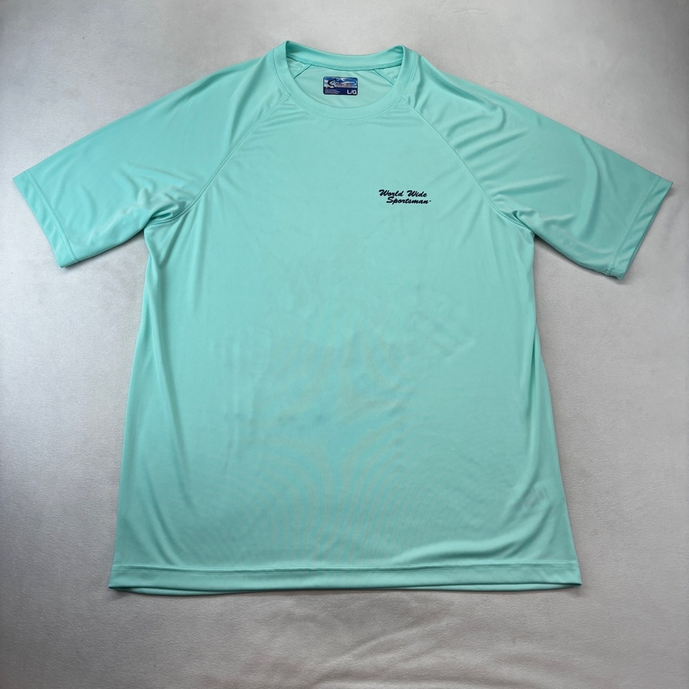 World Wide Sportsman Fishing Shirt Mens Large Green Short Sleeve Marlin Graphic